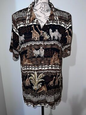 VTG Joseph Ribkoff Safari Animal Print Shirt Jacket Giraffe Zebra Lion Sz 14